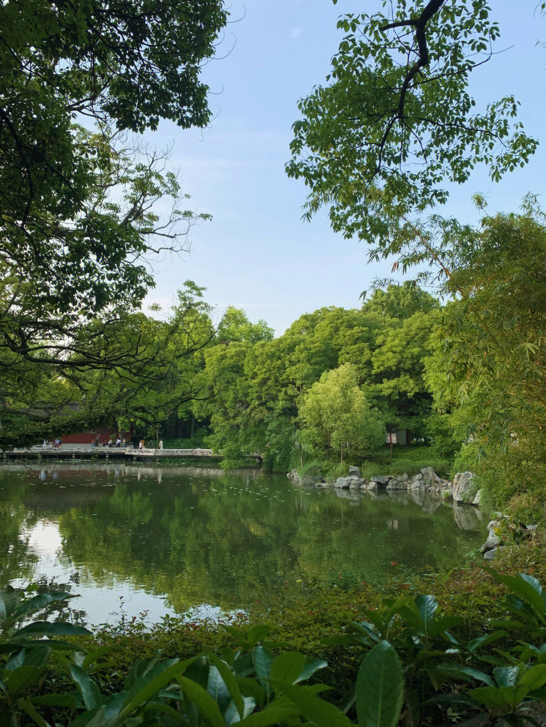 市区里的漂亮公园夕阳下的风景