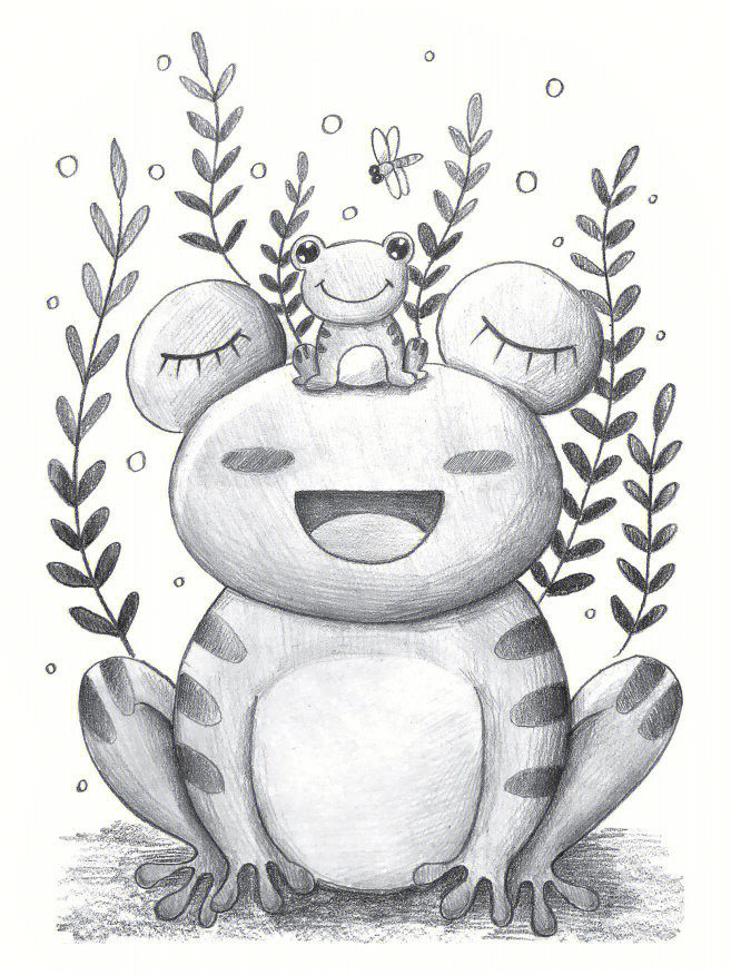 游泳的小青蛙铅笔素描教程呆萌小动物