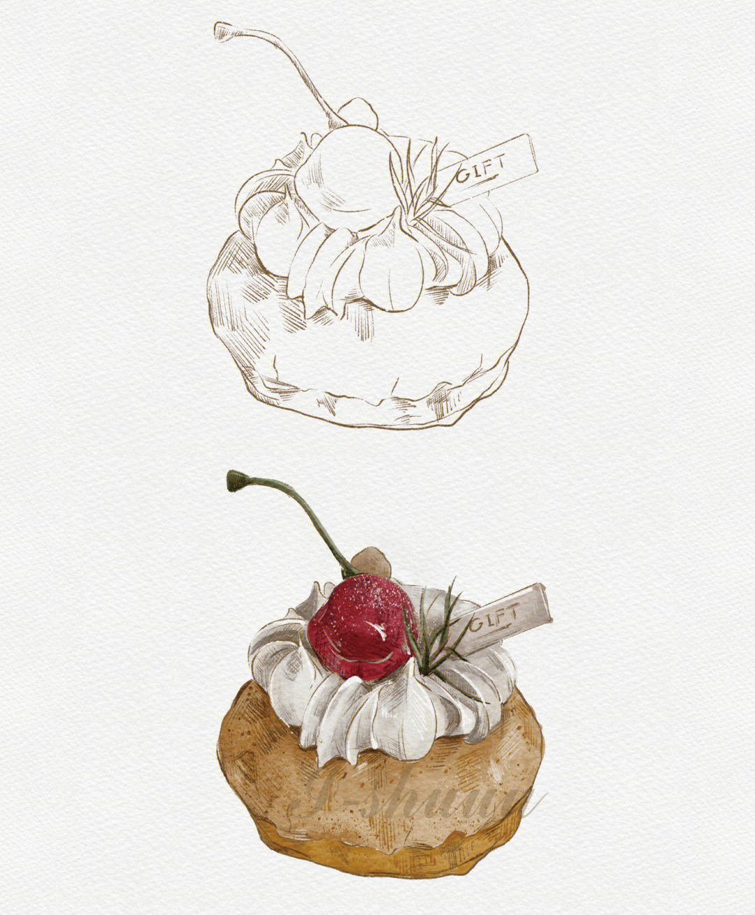 泡芙的甜甜手绘手工图片