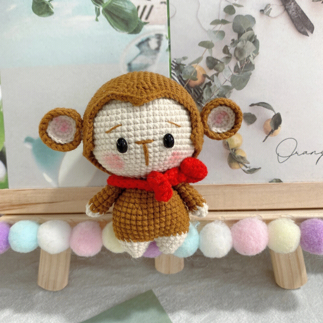 小猴子吃桃子～线材:萌娃娃钩针:可钩18mm