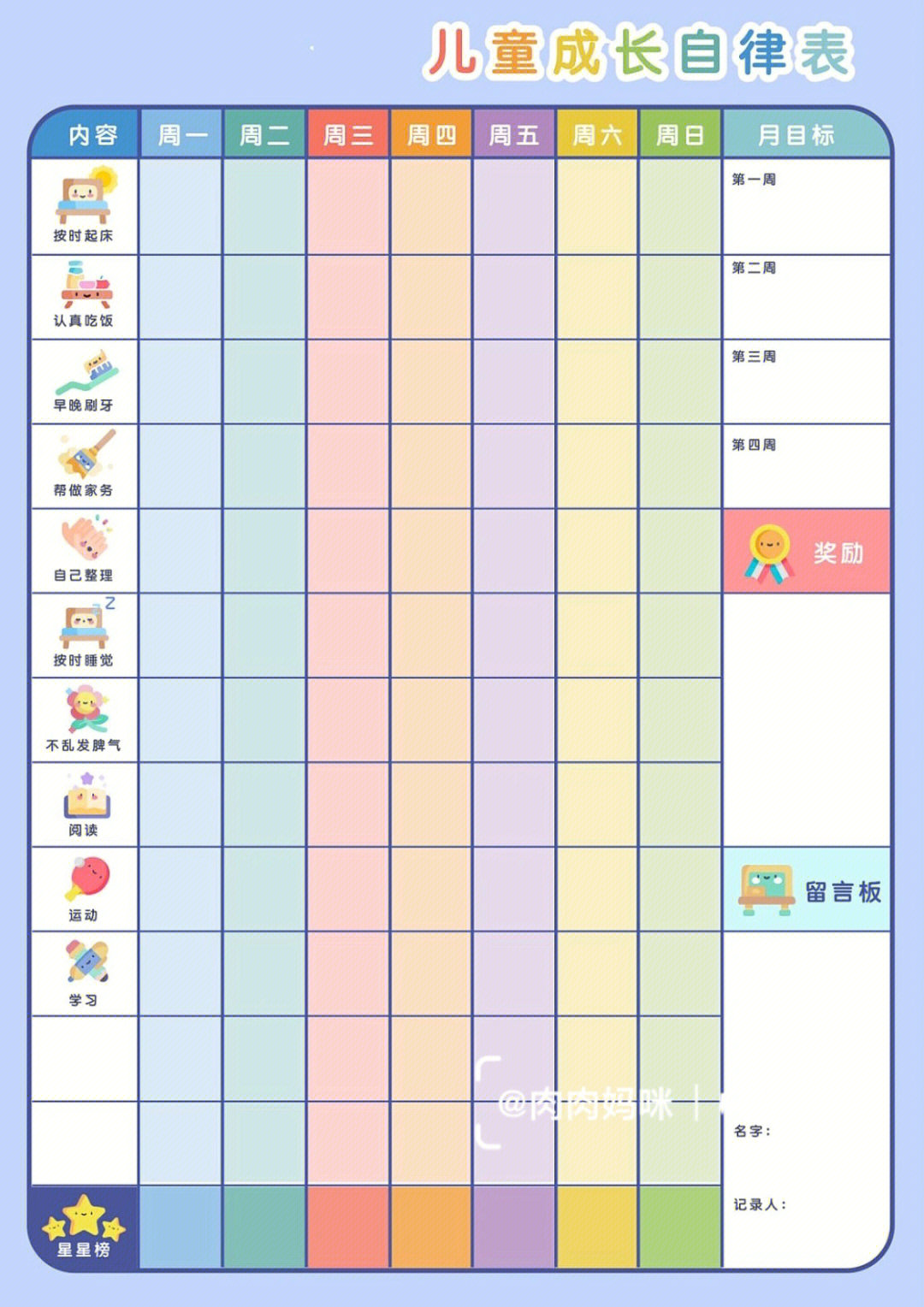 个人成长计划表格图图片