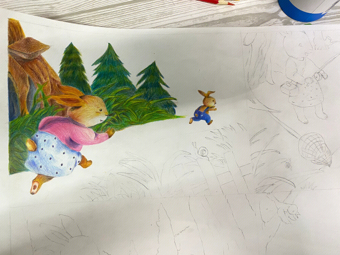 一年级绘画逃家的小兔图片