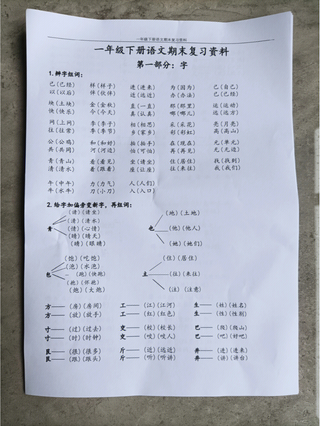 一年级下册语文期末复习资料