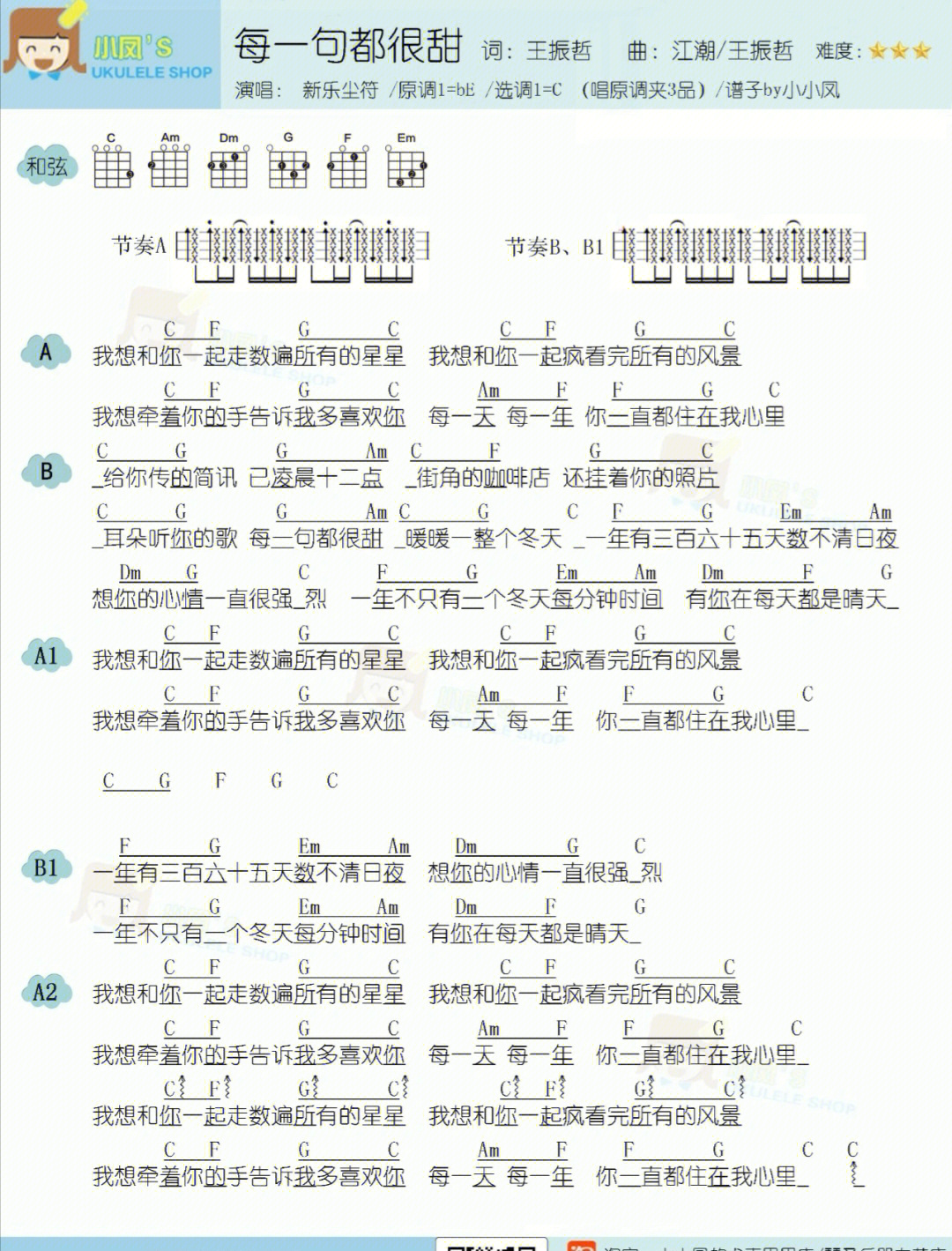 《虞兮叹》尤克里里谱图片