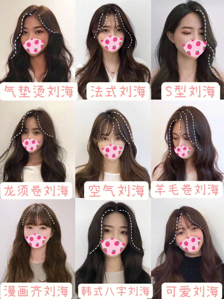 卷刘海适合脸型:长脸型,方脸型刘海特点:甜美,可爱修饰太阳穴和颧骨s
