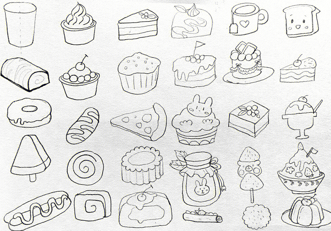 简笔画简单可爱的甜品蛋糕美食素材
