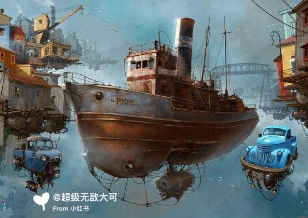 蒸汽朋克飞艇手绘图片