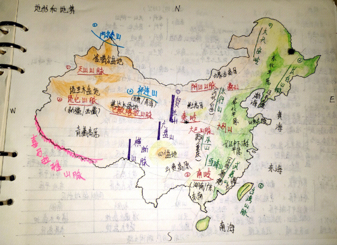 手画中国地形地势地图图片