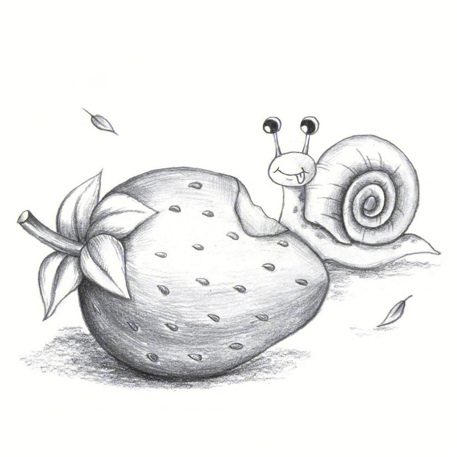 爱吃草莓的蜗牛铅笔素描教程呆萌小动物