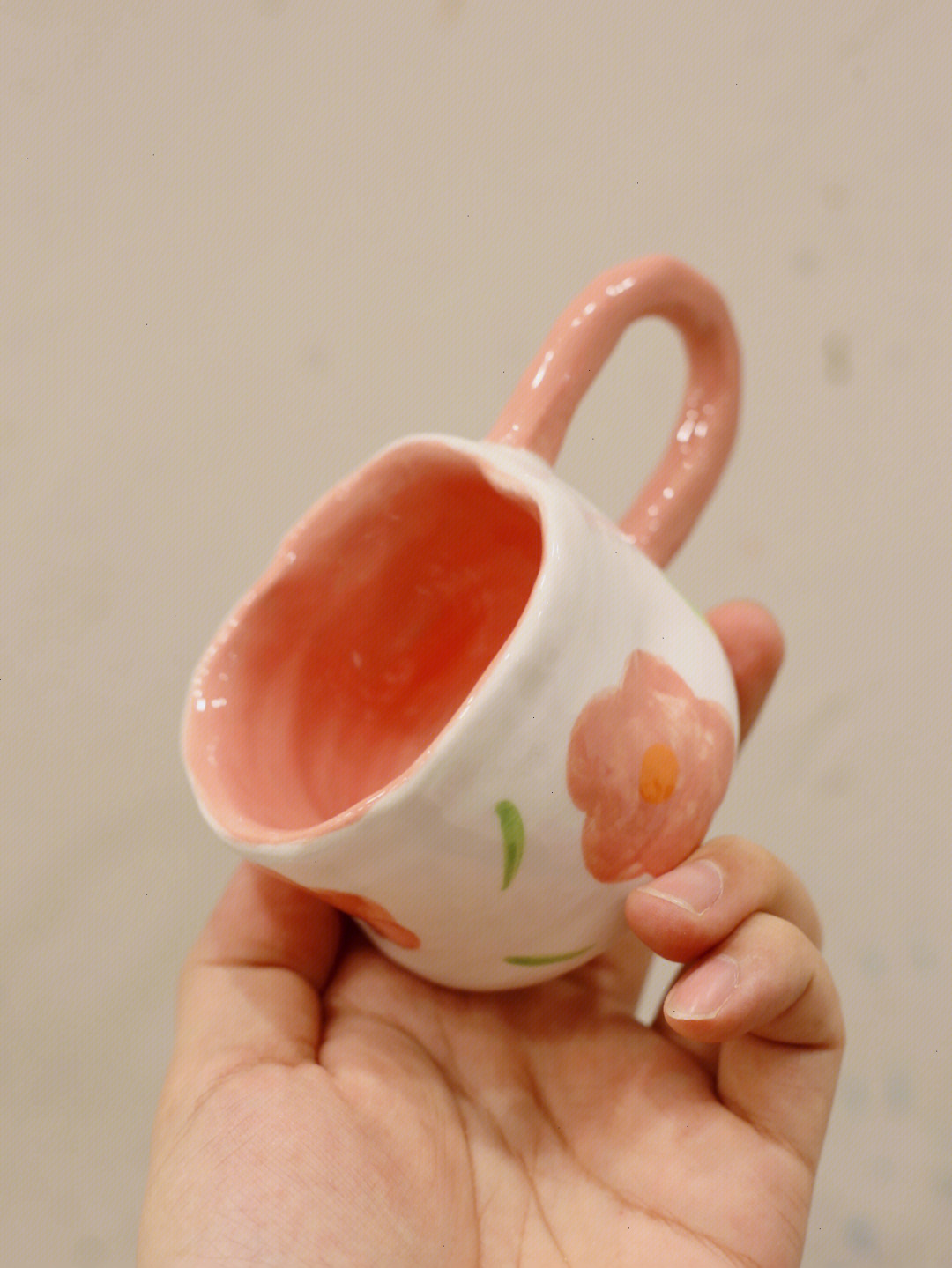 陶艺手作粉色花朵手捏咖啡杯