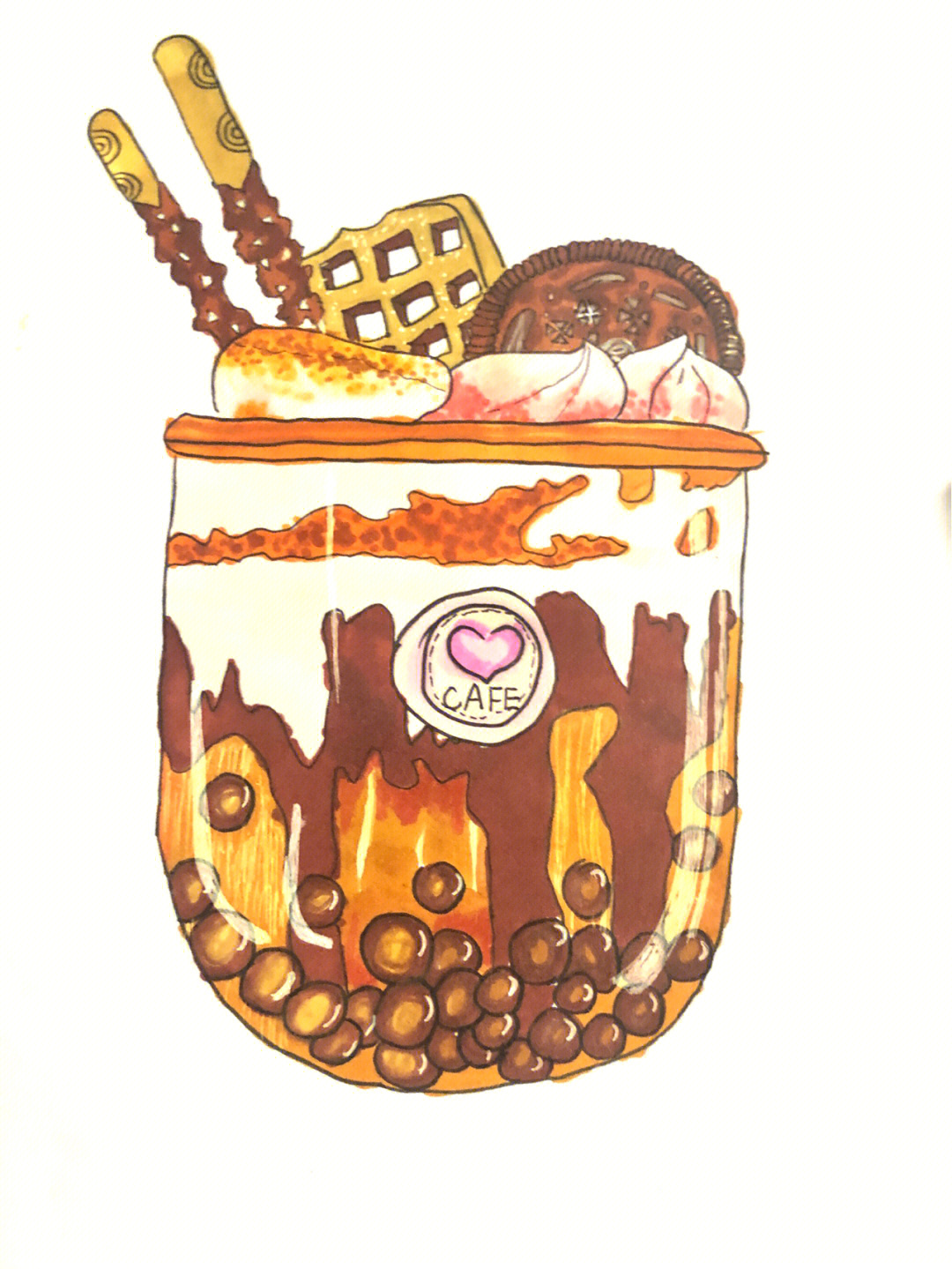 奶茶的素描画法图片