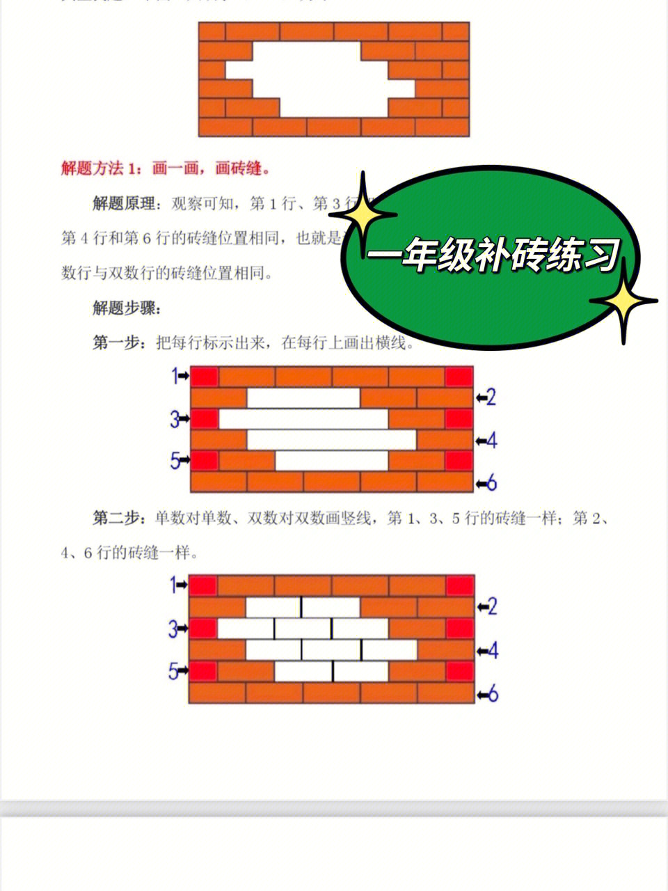 一年级补砖练习就是思维训练题,很多一年级孩子被补砖问题困扰.