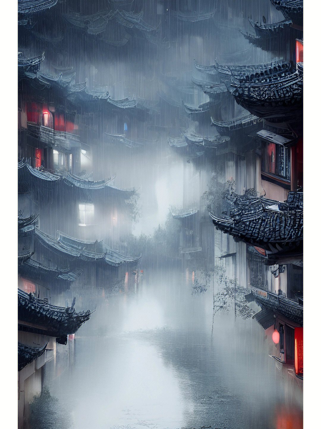 江南小镇烟雨朦胧