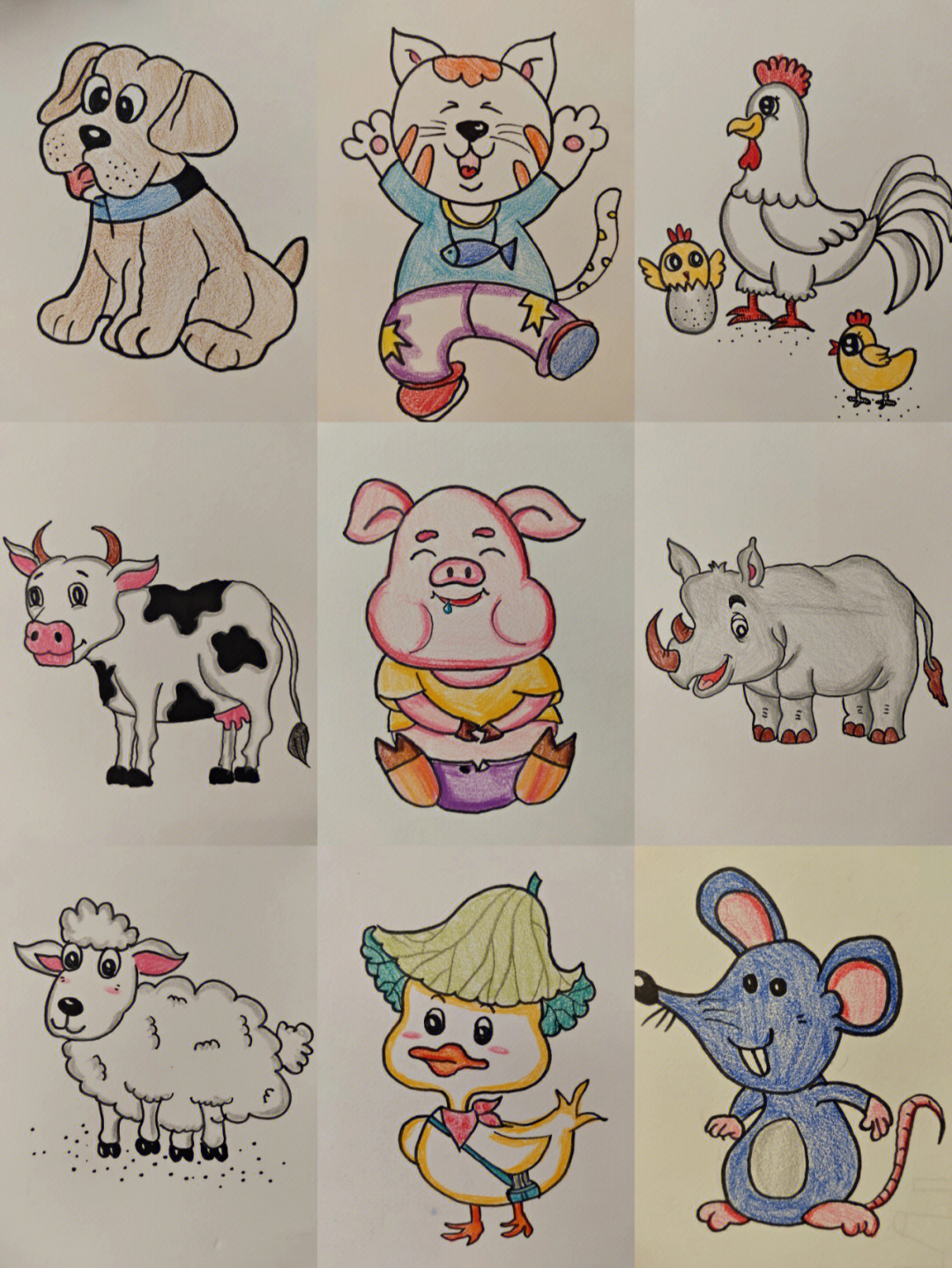 动物家庭简笔画彩色图片