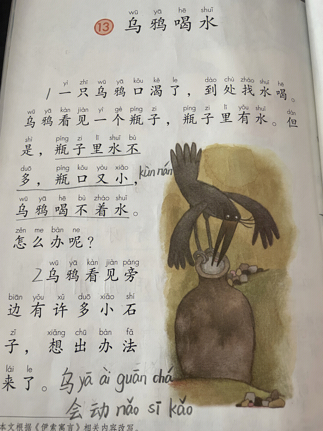 乌鸦喝水原文课文图片
