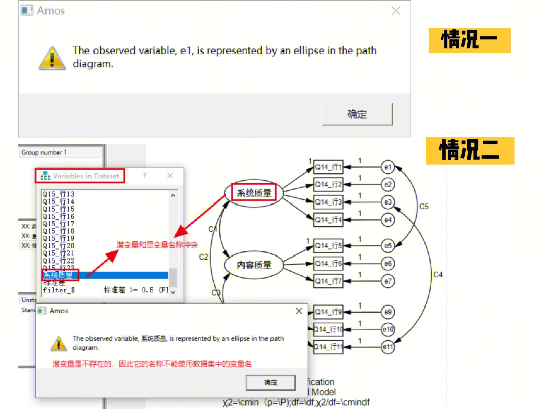 amos常见报错72观察变量被显示为椭圆