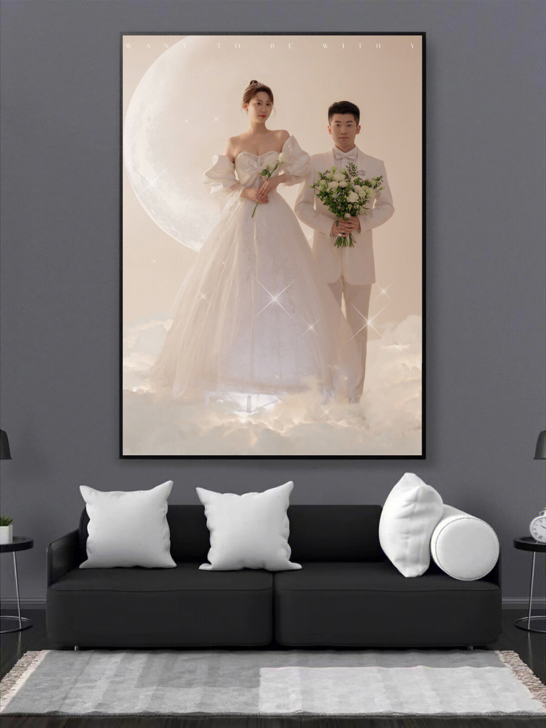 客厅结婚照挂法效果图图片