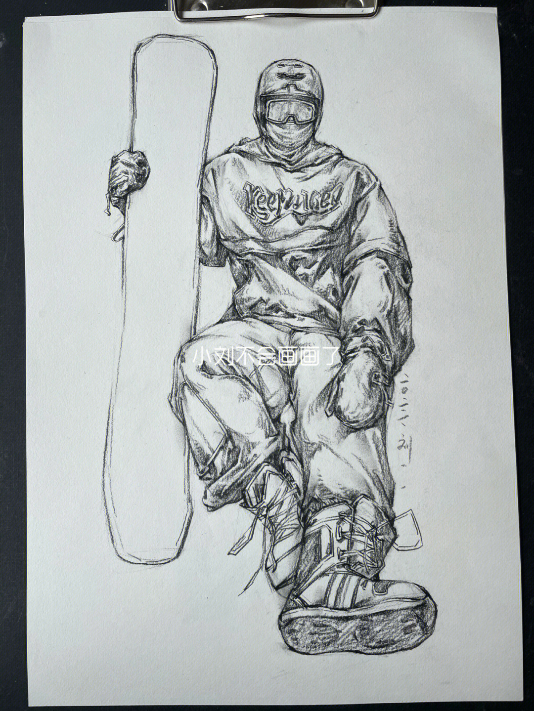 滑雪素描绘画作品图片