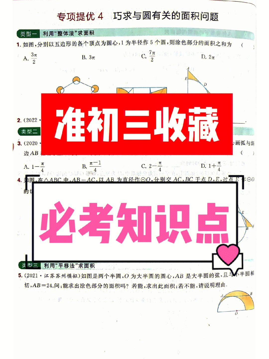 巧求圆面积:1整体法 2作差法 3平移法 4旋转法 5等面积变形法 6割补法