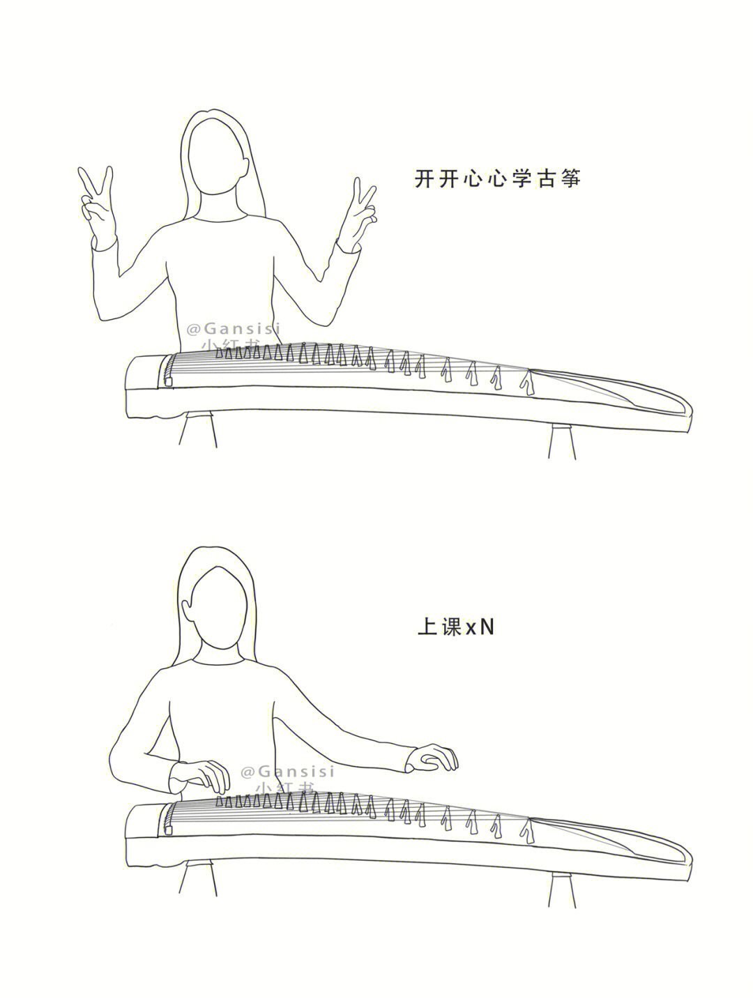 弹古筝简笔画 画法图片