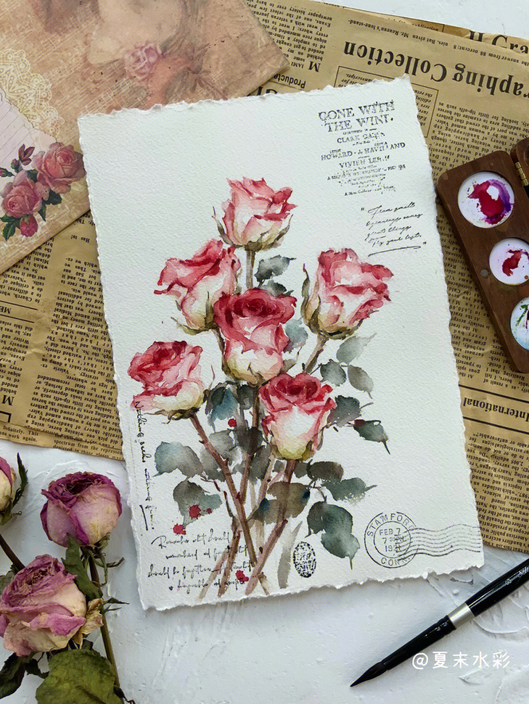 水彩画玫瑰花画法步骤图片