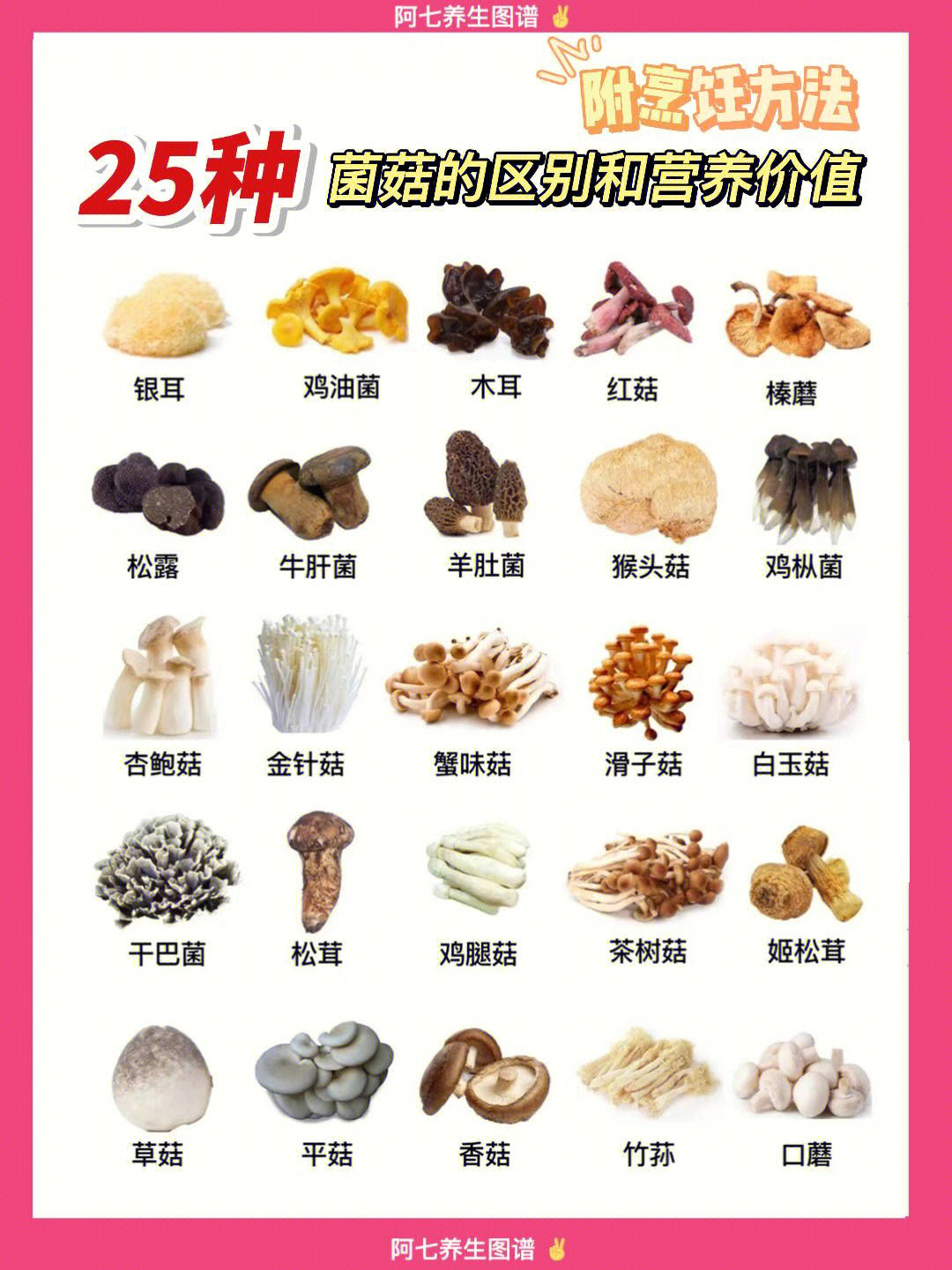25种菌菇营养价值和做法69秋冬煲汤养生