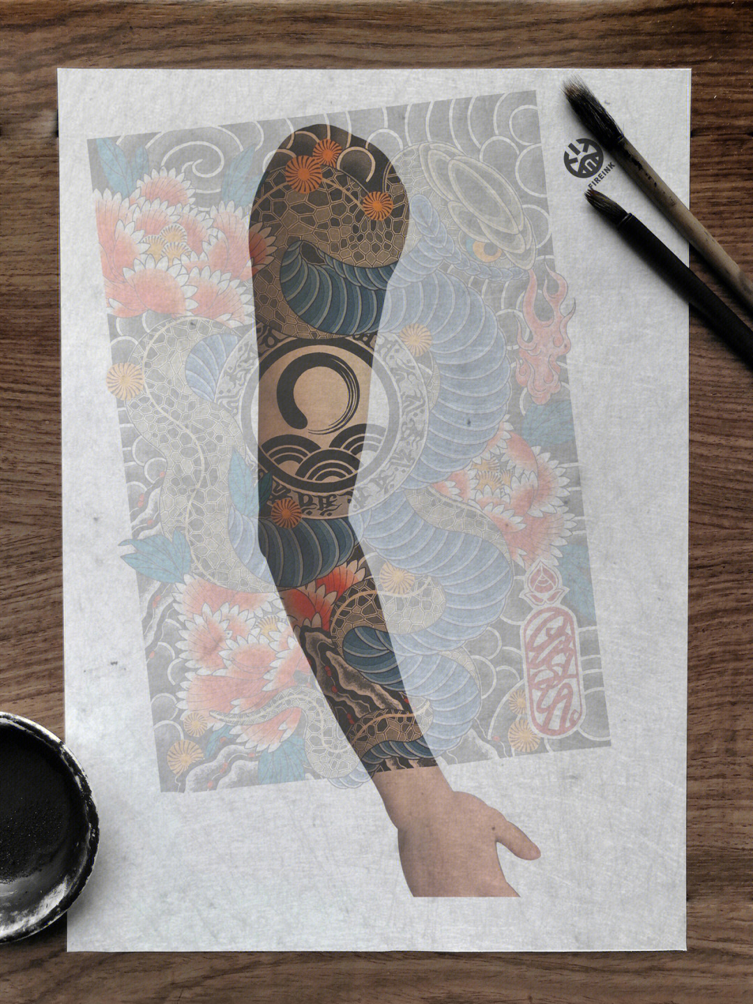 日式人物花臂纹身手稿图片