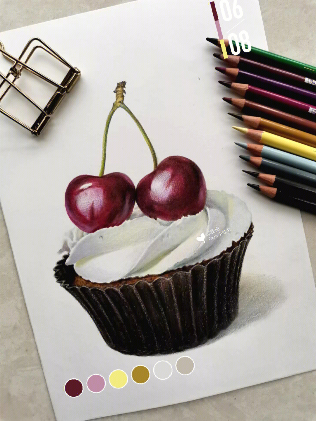 彩铅画水果小蛋糕