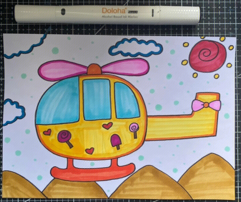 飞机儿童画直升飞机卡通画简单马克笔画