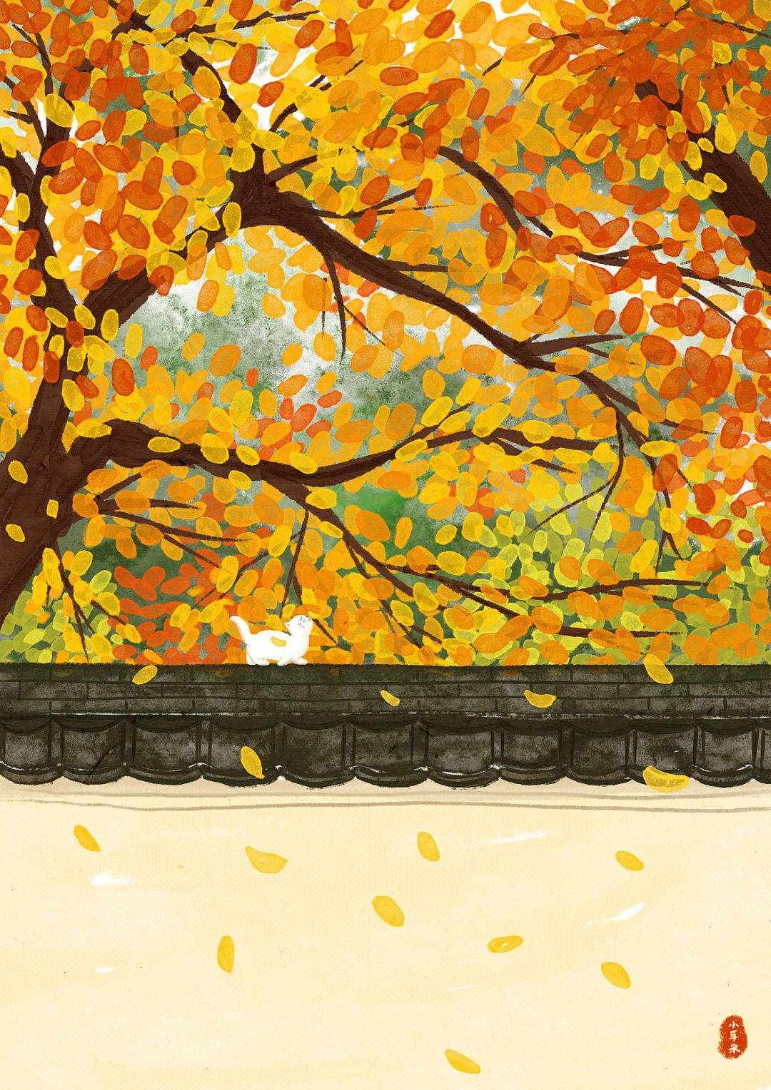 我看到的vs我画的,暖色调的秋天可真温柔呀～你们那里叶子开始变黄了