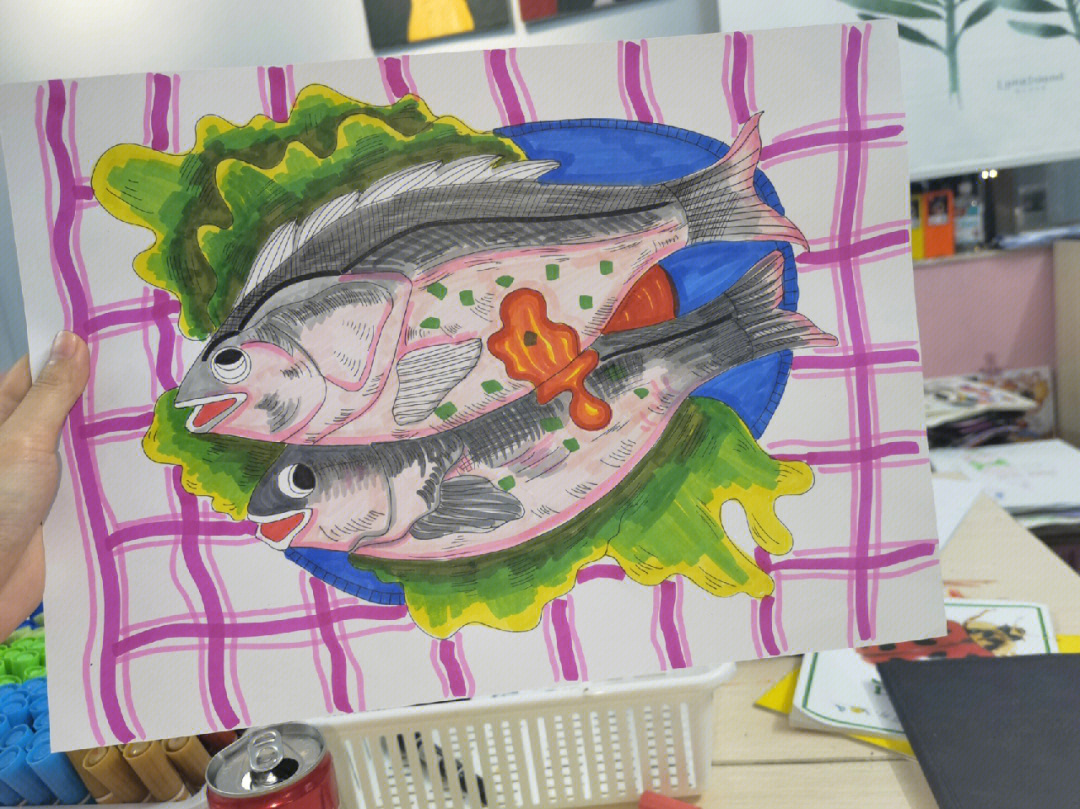 鱼肉绘画图片