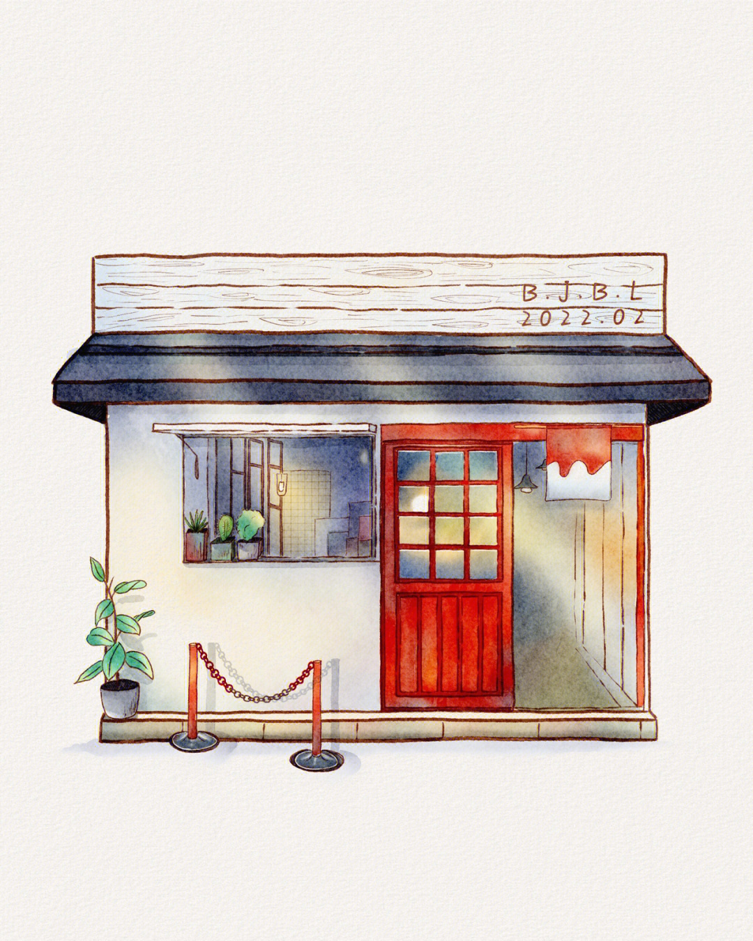 钢笔淡彩素材小店屋子图片