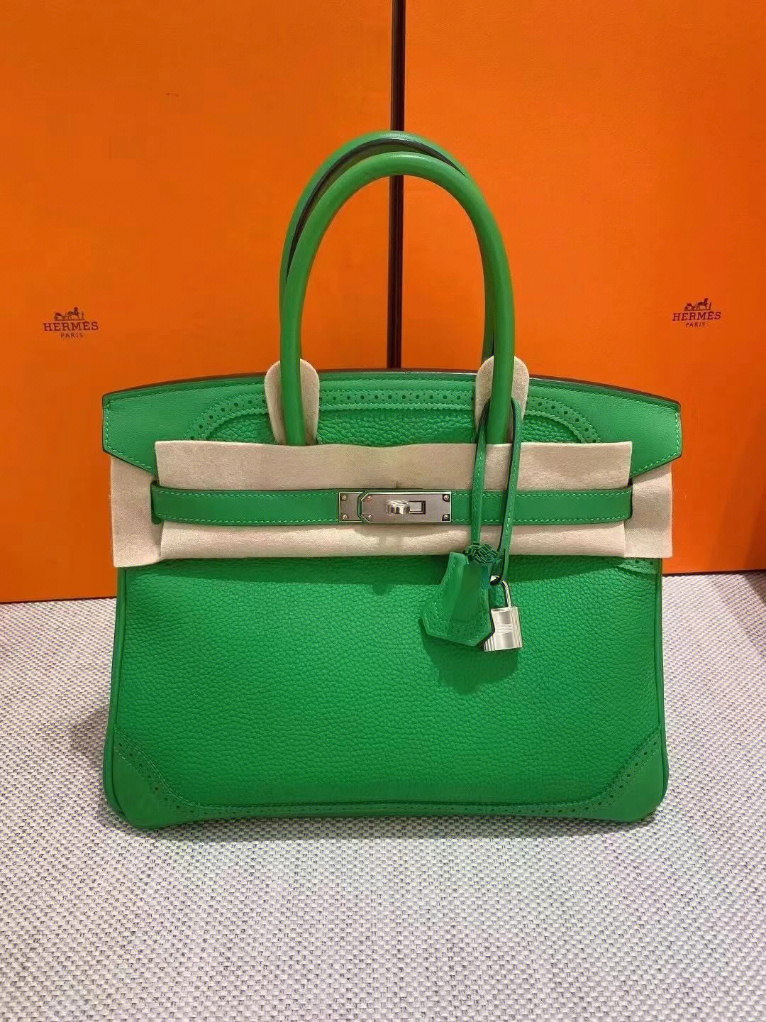 hermes 爱马仕birkin30 蕾丝限量 竹子绿 银扣好看