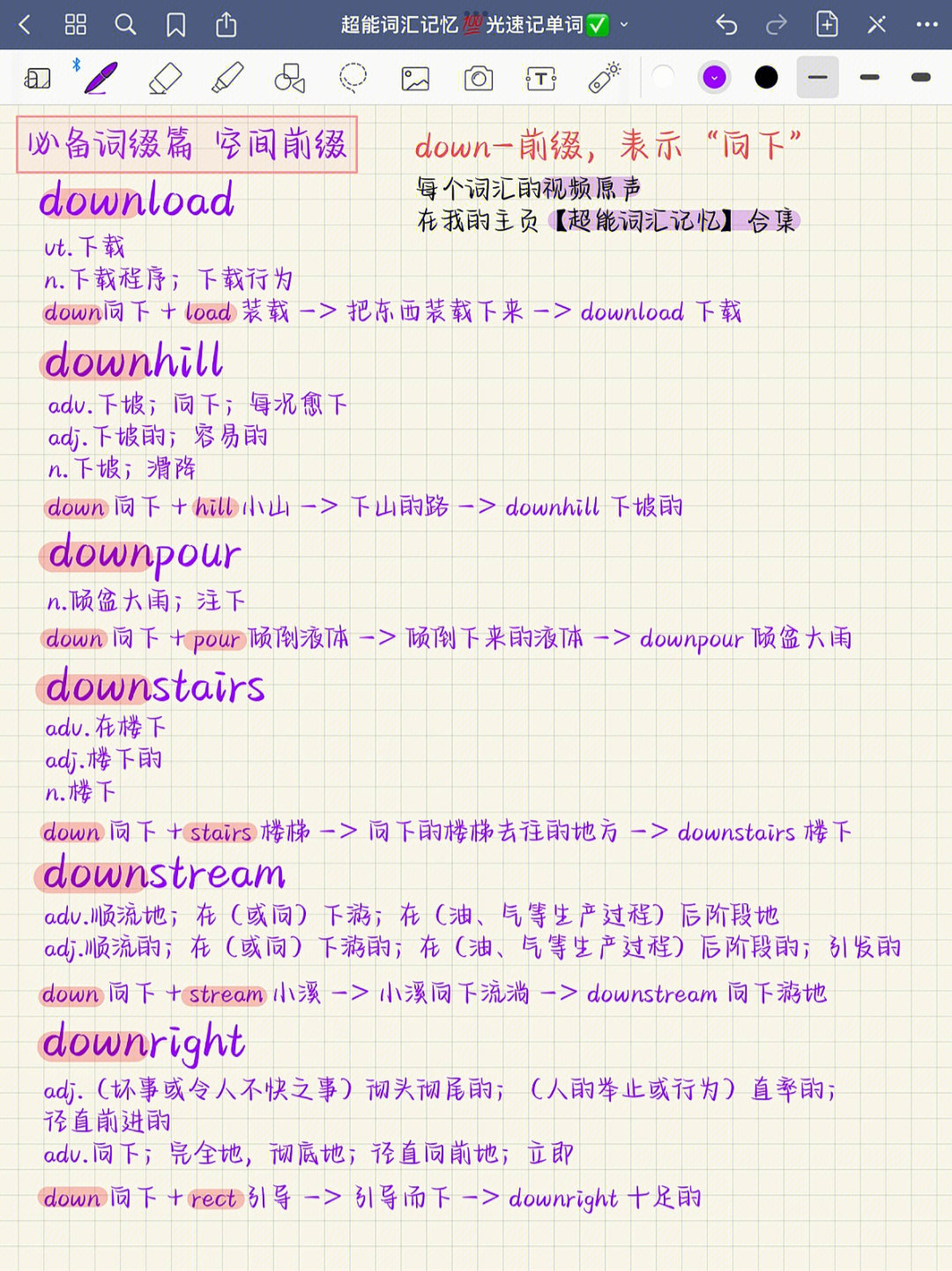 昨天学习了in-前缀,表示"向内,进入"97今天学习down-前缀,表示"向下