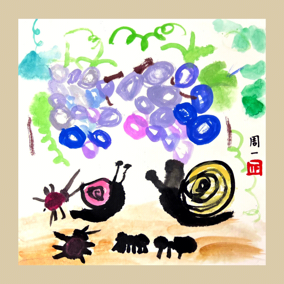 蜗牛与黄鹂鸟绘画创意图片