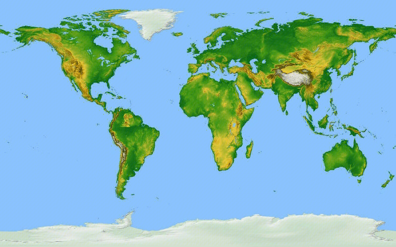 世界地形图含七大洲地形图