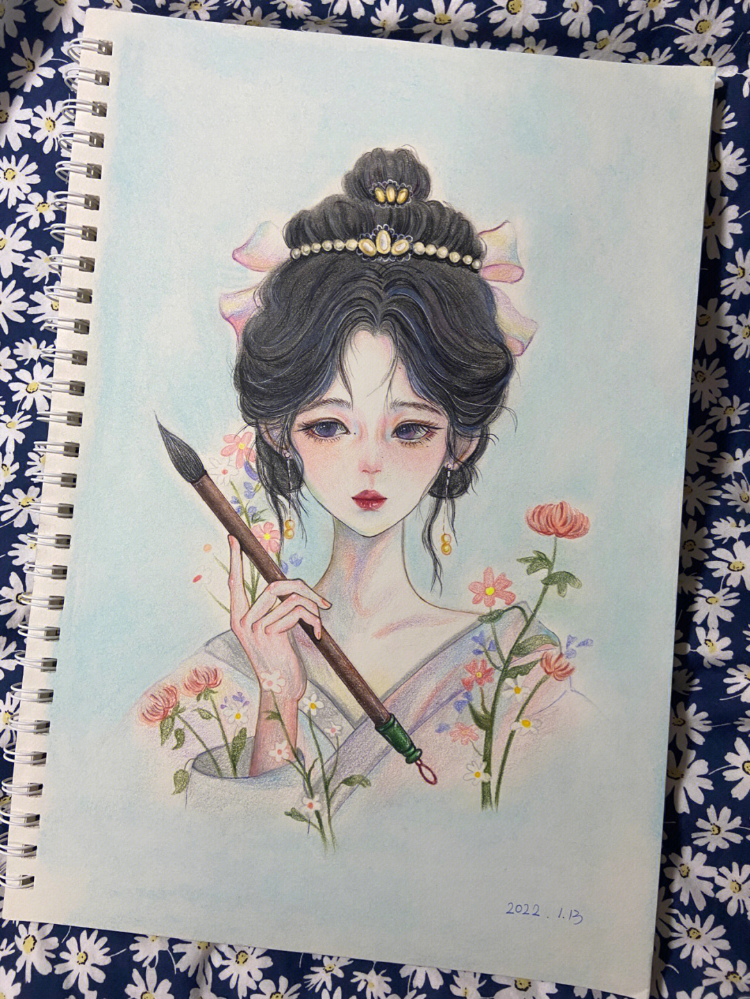 第一次尝试画古风彩铅#彩铅画#古风写真#古风插画