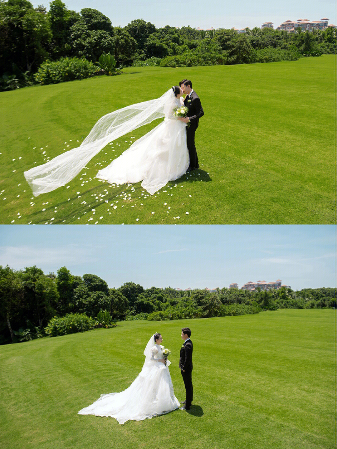 草坪地上婚纱照图片