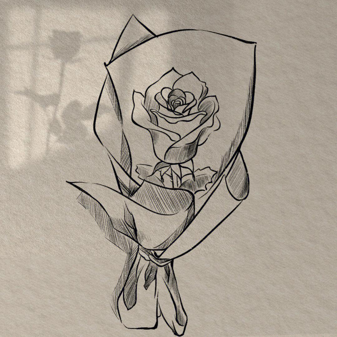 玫瑰花线稿简单图片