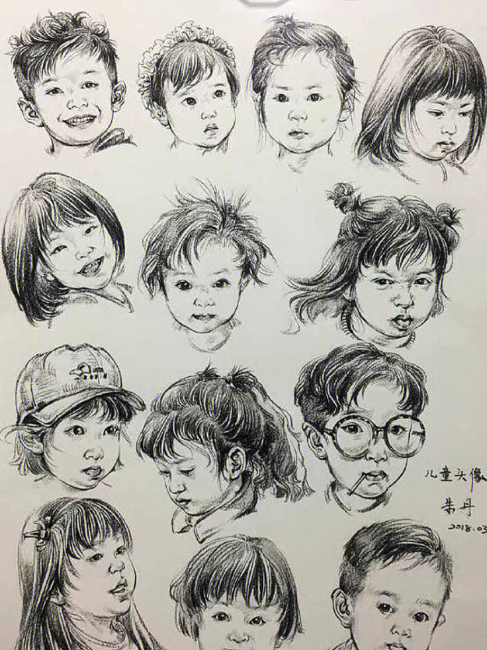 速写人头小孩图片