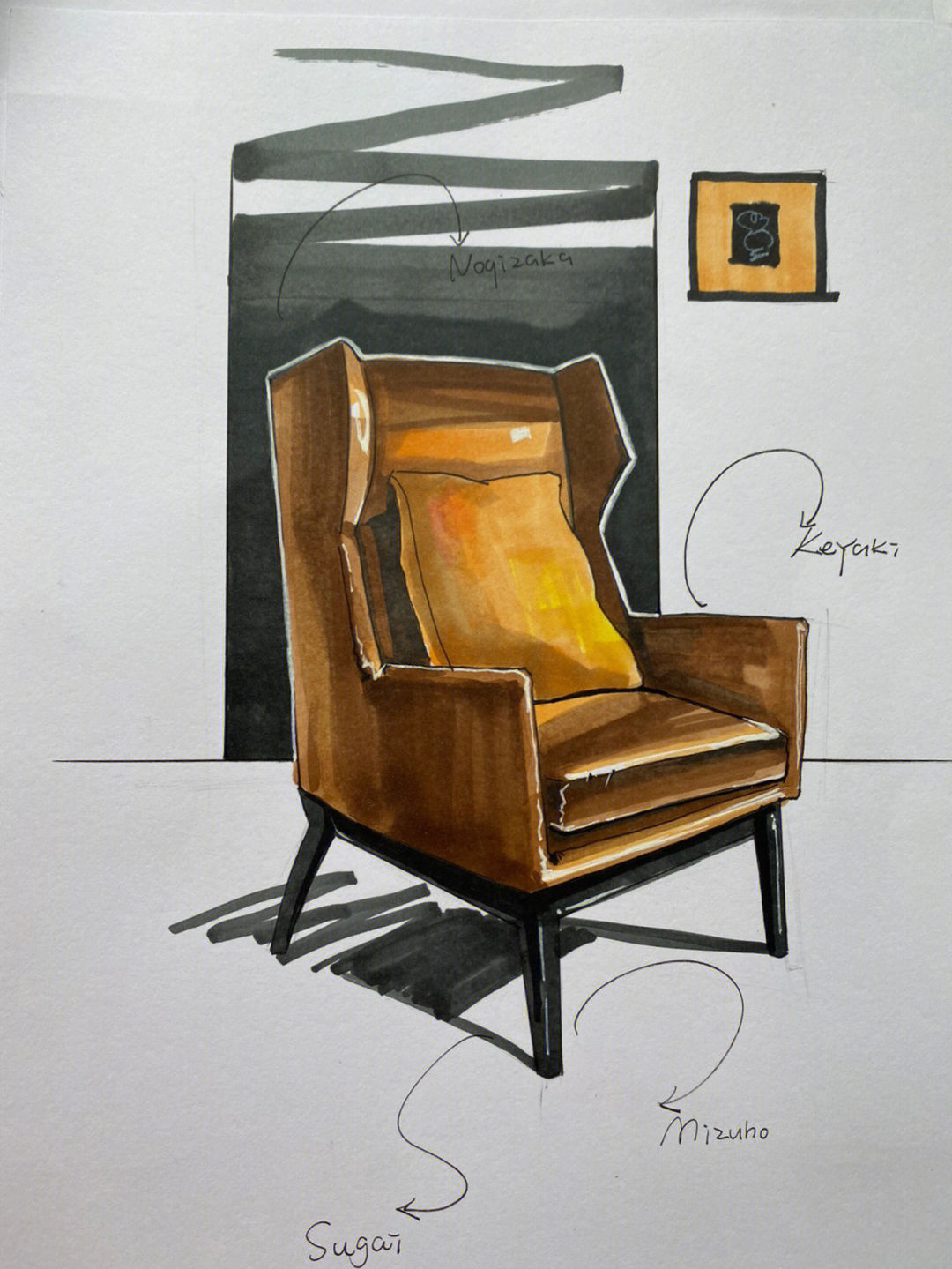 椅子设计手绘图马克笔图片