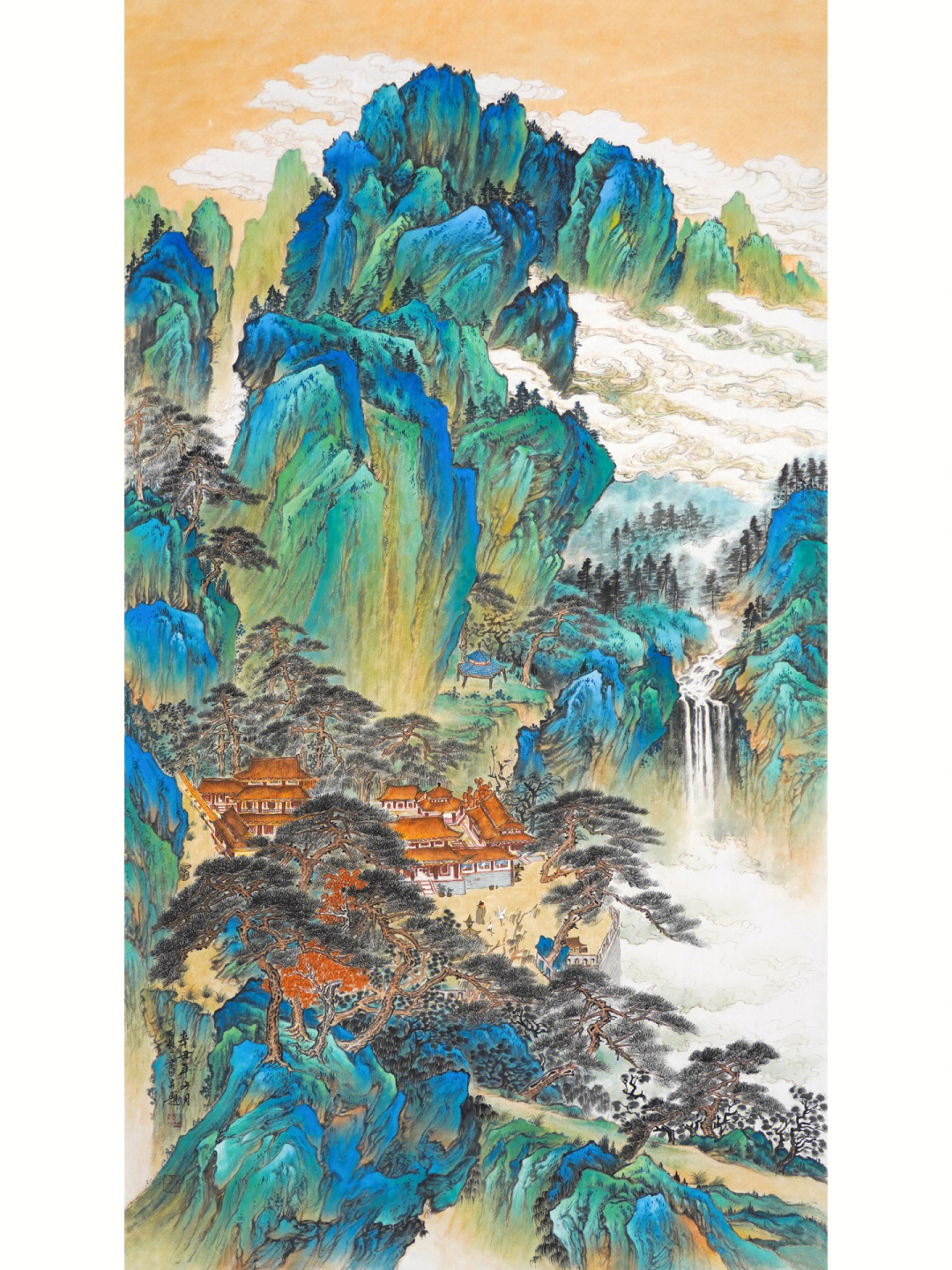 青绿山水画起于隋唐,隋代展子虔是青绿重彩山水画的重要开创者,现存