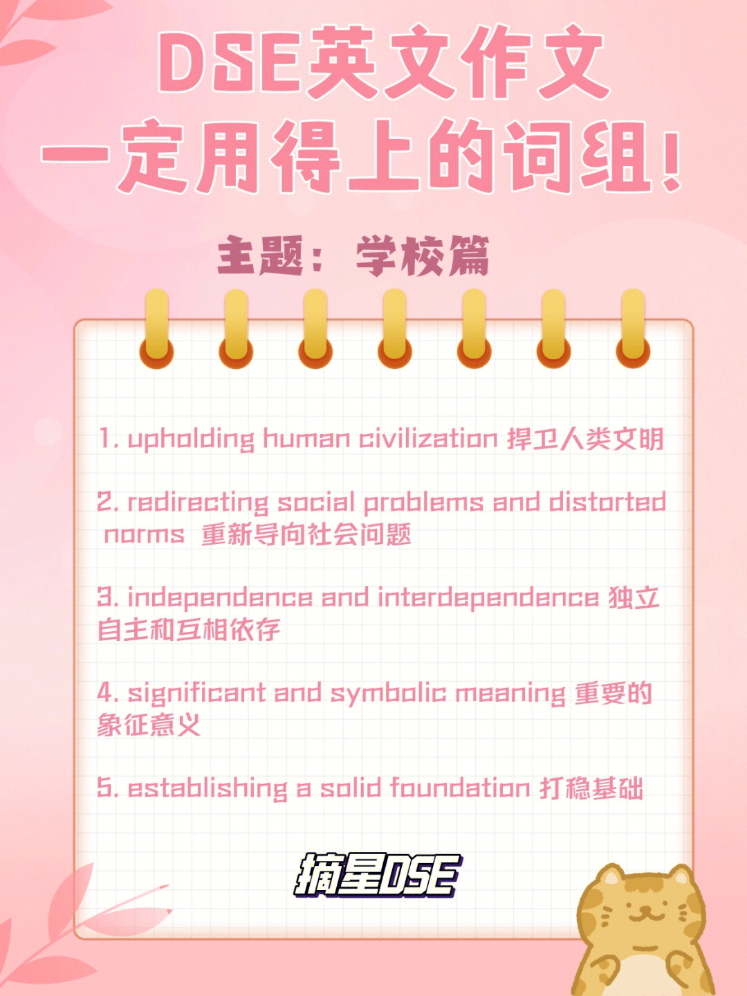 99dse有不少题目都是与学校和校园生活有关,今次整理了25个词组!