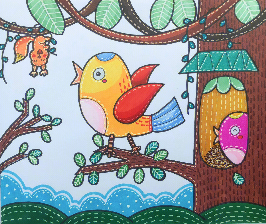 小鸟的家儿童画 简单图片