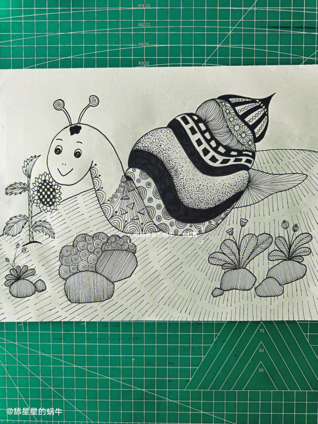 蜗牛装饰画线描画图片