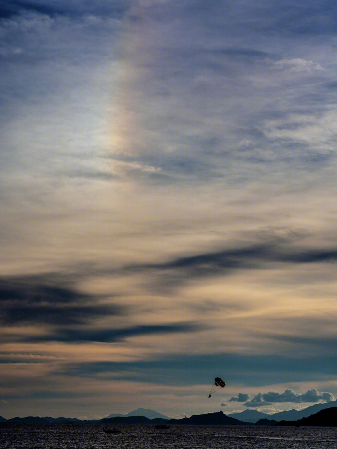 p1 日落时的幻日与滑翔伞p2 浓积云被维纳斯带染成淡红p3 暮时繁忙的