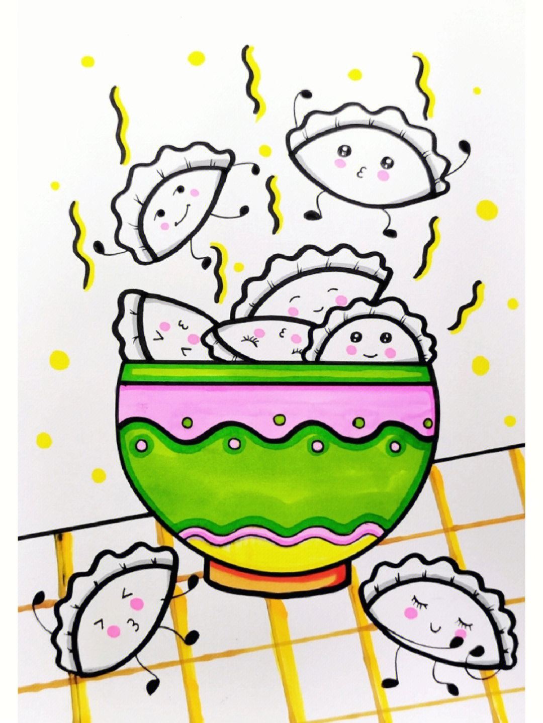 冬至到啦你吃饺子了吗儿童画创意画