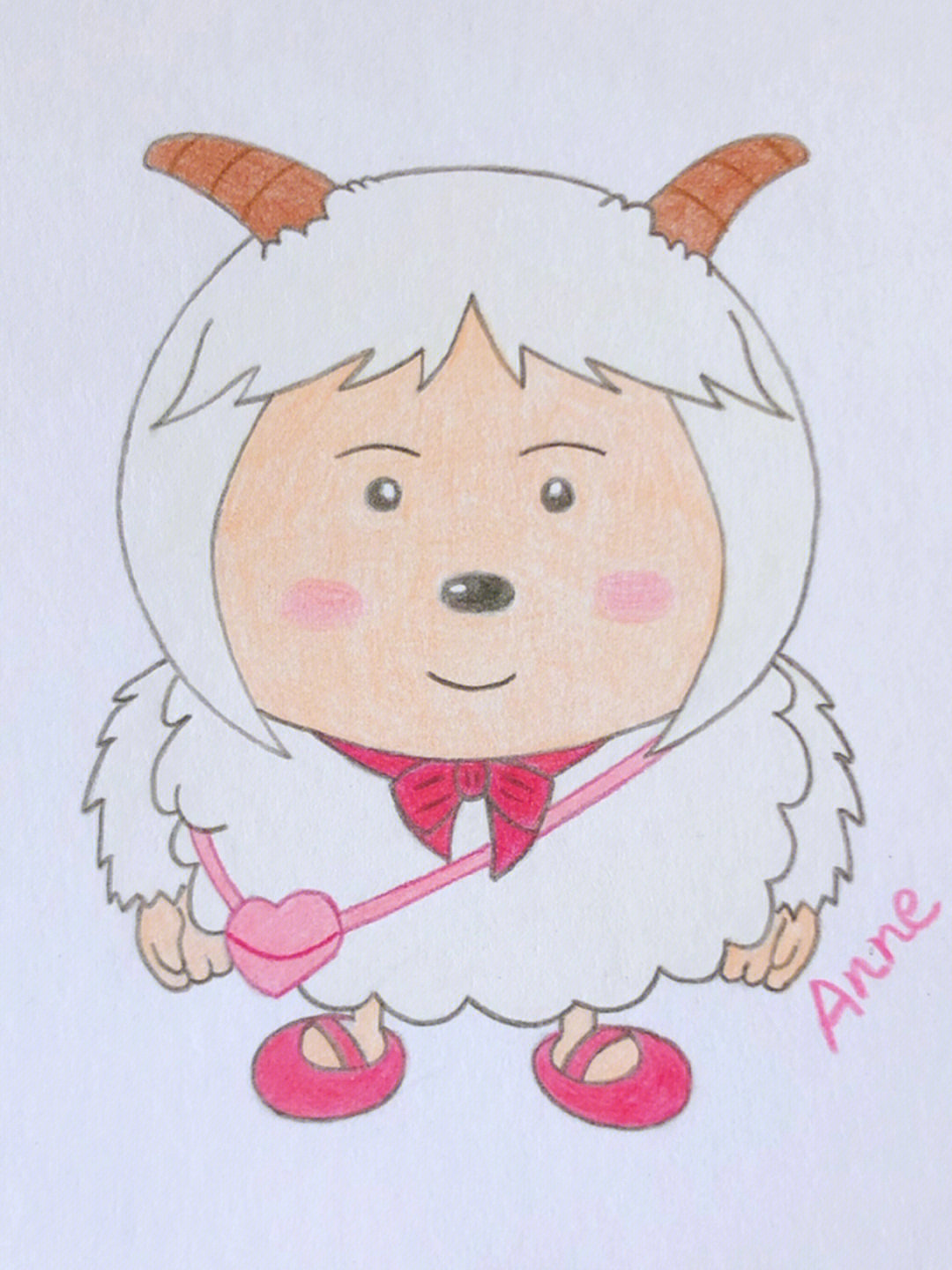 简笔画暖羊羊卡通人物动物彩铅画步骤图
