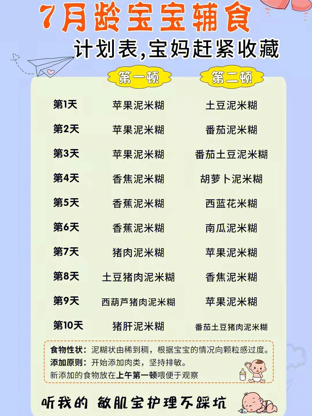 7月龄宝宝辅食计划表