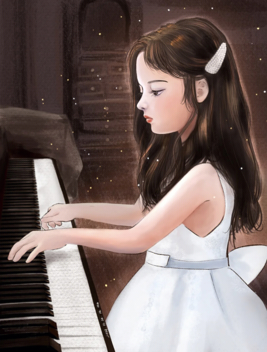 弹钢琴的女孩绘画图片